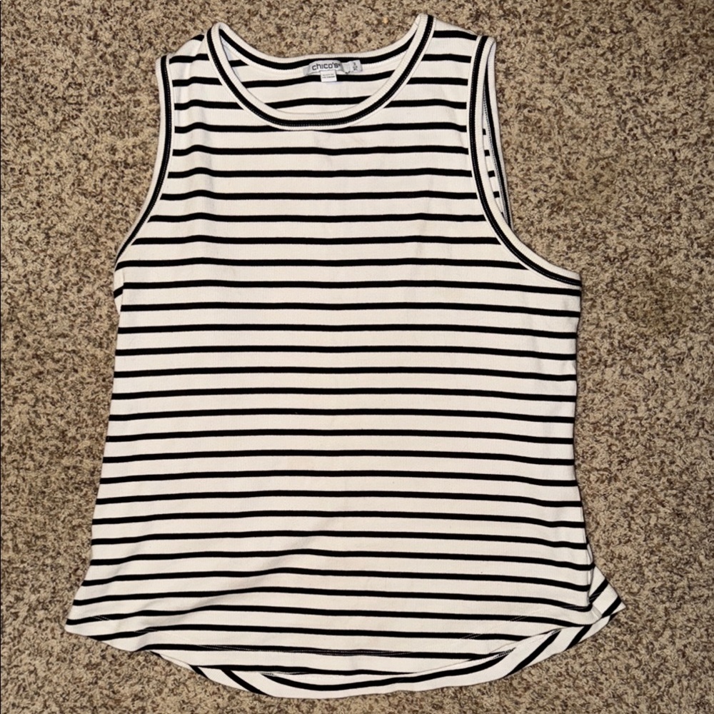 Chico's Black & White Striped Sleeveless ribbed Tank 3 (xl)